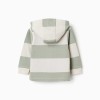 Hooded cotton sweatshirt with stripes for baby boys, light beige/green
