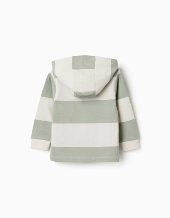 Hooded cotton sweatshirt with stripes for baby boys, light beige/green