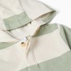 Hooded cotton sweatshirt with stripes for baby boys, light beige/green