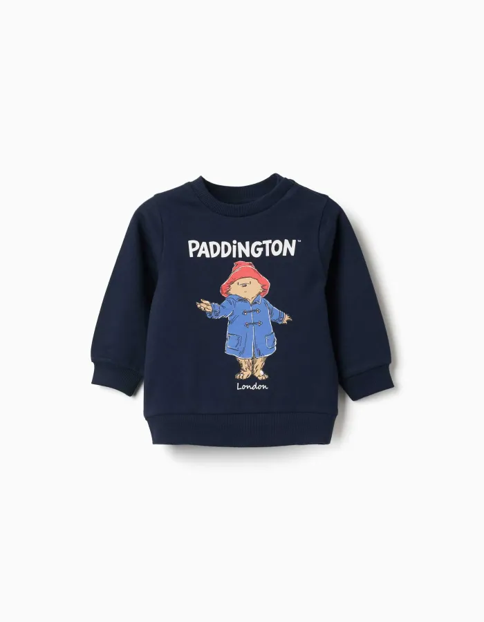 Cotton sweatshirt with Paddington print for baby boys, navy blue