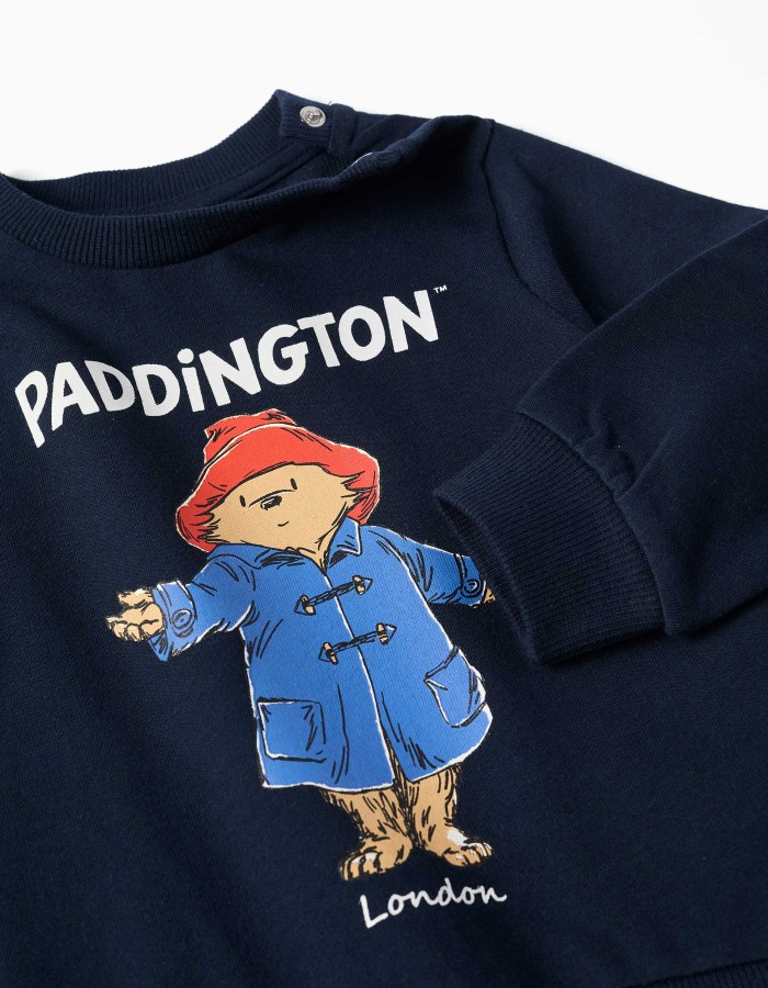 Cotton sweatshirt with Paddington print for baby boys, navy blue