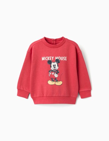 Brushed sweatshirt with Mickey print for baby boys, red