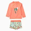 Swim set with UV 80 protection and motif for baby boys, orange/green