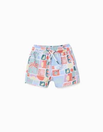 Printed swim shorts with drawstring for baby boys, multicoloured