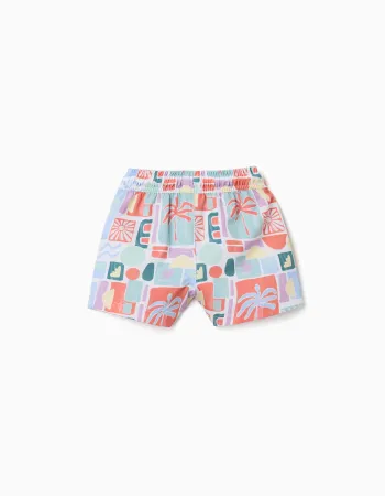 Printed swim shorts with drawstring for baby boys, multicoloured