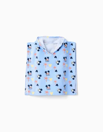 Hooded beach poncho in cotton with Mickey for baby boys, light blue