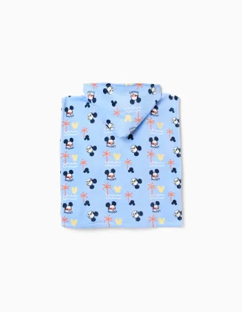 Hooded beach poncho in cotton with Mickey for baby boys, light blue