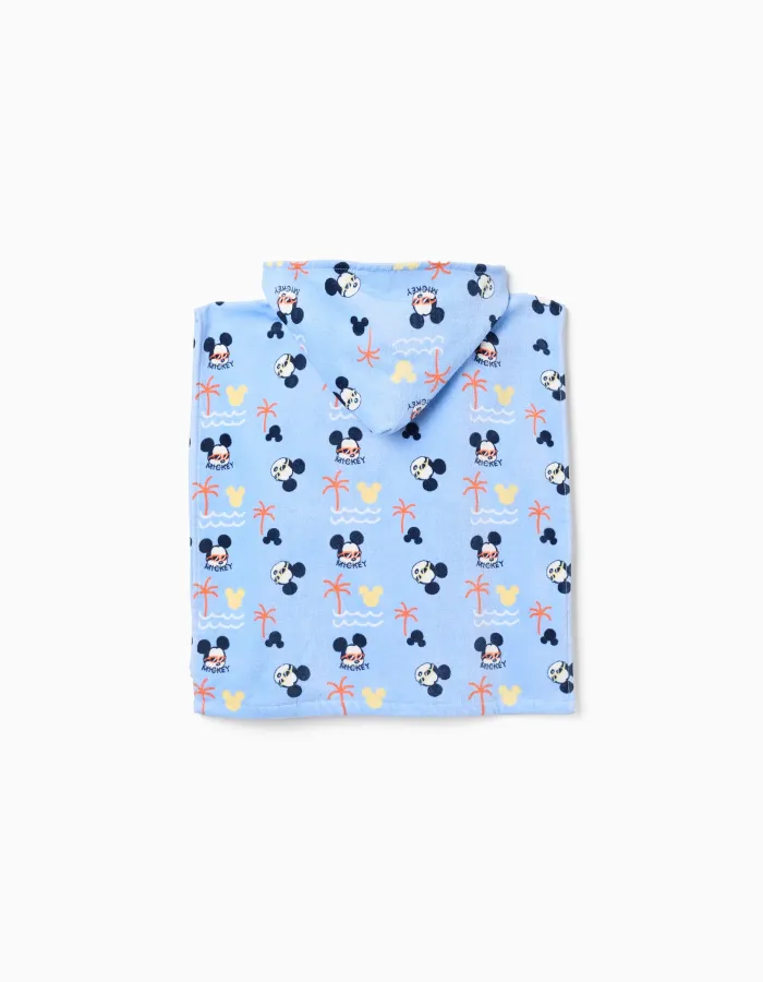Hooded beach poncho in cotton with Mickey for baby boys, light blue