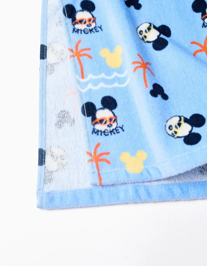 Hooded beach poncho in cotton with Mickey for baby boys, light blue