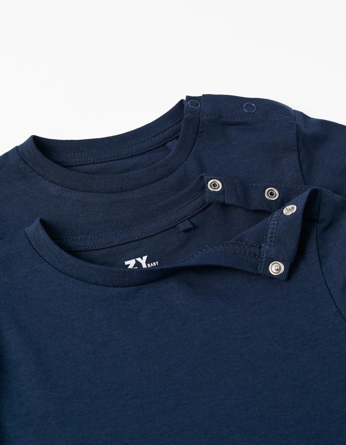 Pack of 2 Long Sleeve T-Shirts for Baby Boys, Dark Blue