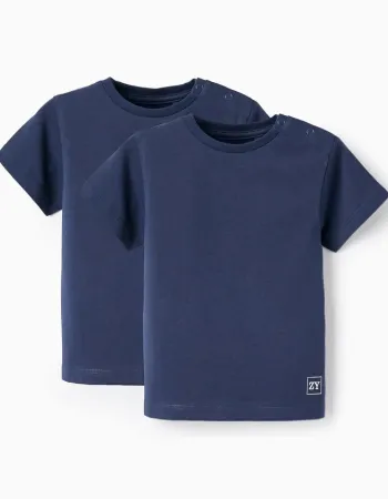 Pack of 2 Short Sleeve T-Shirts for Baby Boys, Dark Blue