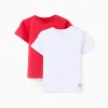 Pack of 2 Plain Cotton T-shirts for Baby Boys, White/Red