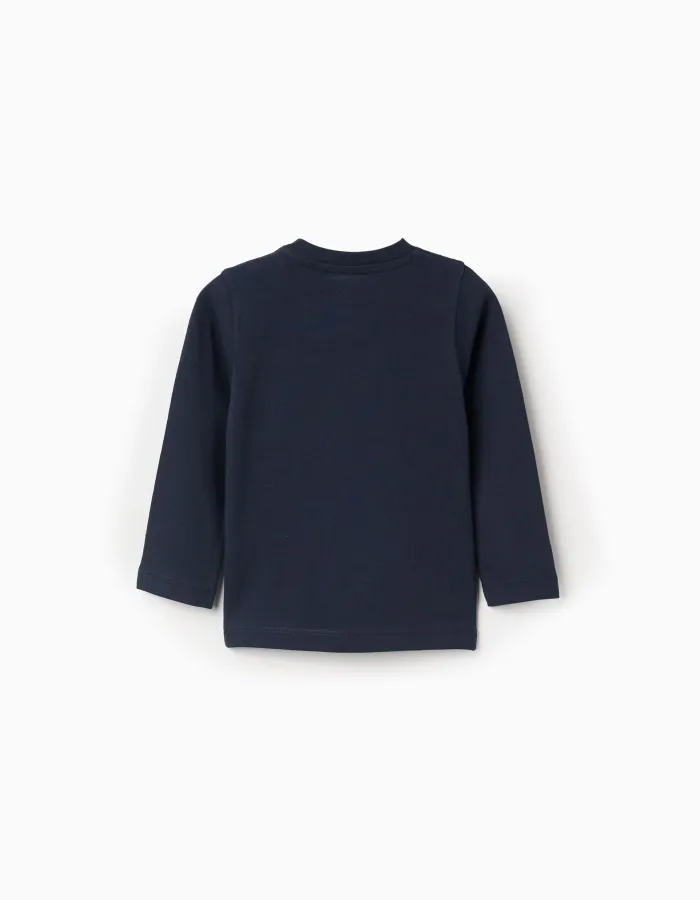 Long sleeve cotton T-shirt 'fair isle' for baby boys, dark blue