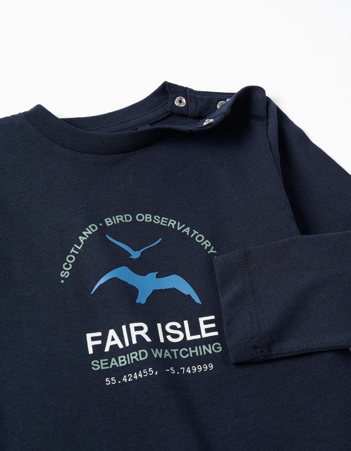 Long sleeve cotton T-shirt 'fair isle' for baby boys, dark blue