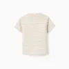 Cotton T-shirt with jacquard stripes for baby boys, light beige