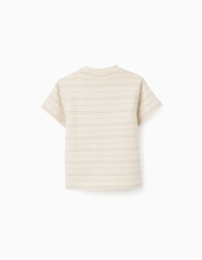Cotton T-shirt with jacquard stripes for baby boys, light beige