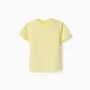Cotton T-shirt with embossed lines and pocket for baby boys, yellow