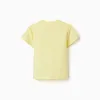 Cotton T-shirt with embossed lines and pocket for baby boys, yellow