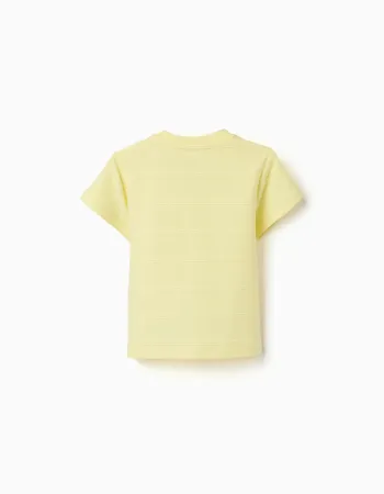 Cotton T-shirt with embossed lines and pocket for baby boys, yellow
