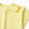 Cotton T-shirt with embossed lines and pocket for baby boys, yellow