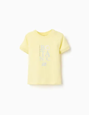 Cotton T-shirt with Botanic print for baby boys, yellow
