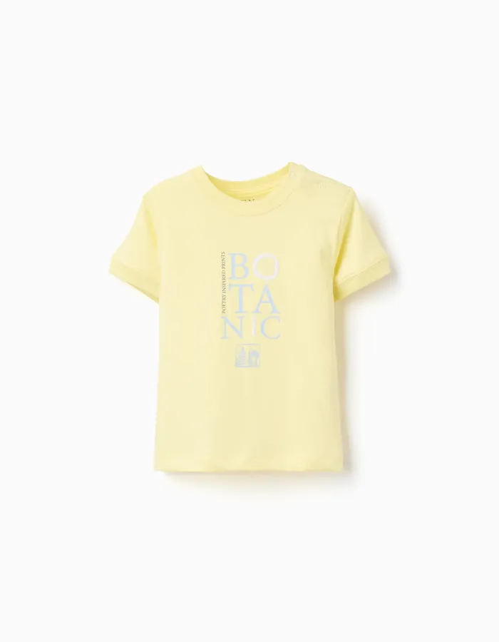 Cotton T-shirt with Botanic print for baby boys, yellow