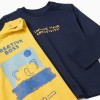 Pack of 2 long sleeve T-shirts with prints for baby boys, yellow/blue