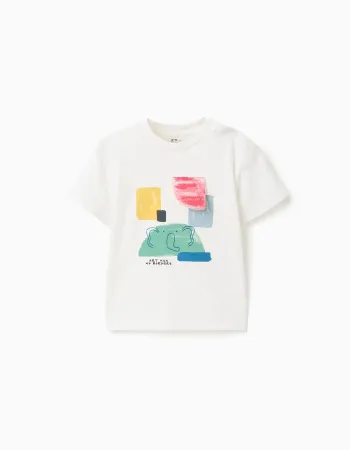 Cotton T-shirt with Art front print for baby boys, white