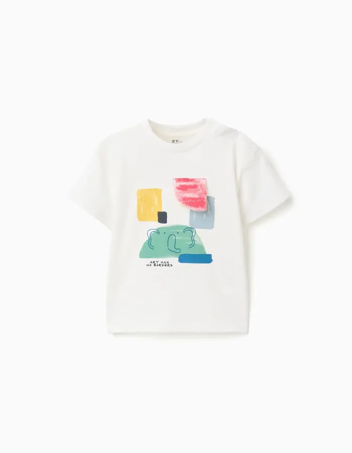 Cotton T-shirt with Art front print for baby boys, white