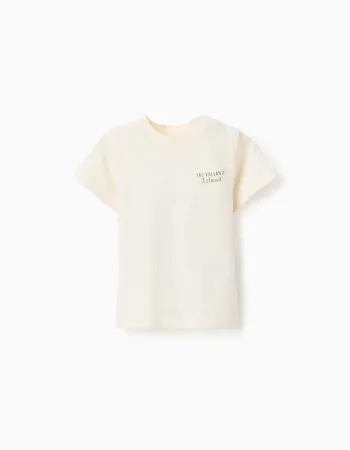 Cotton T-shirt with Lanzarote prints for baby boys, light beige