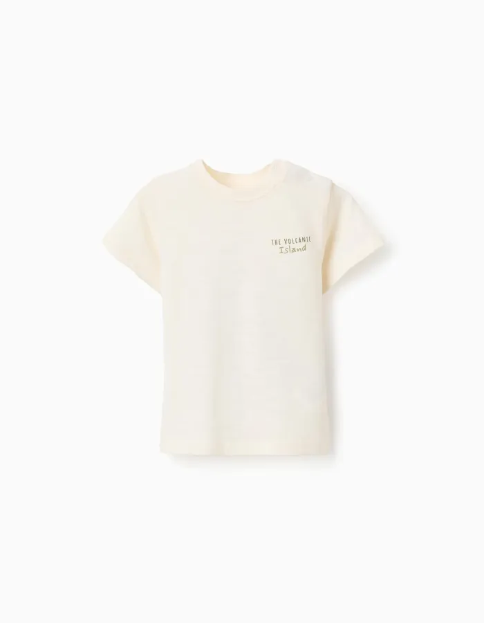 Cotton T-shirt with Lanzarote prints for baby boys, light beige