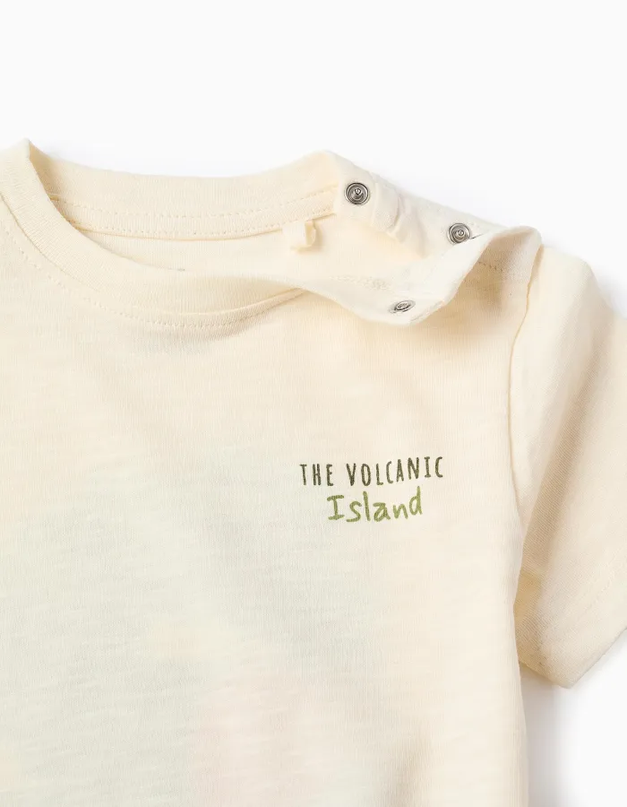 Cotton T-shirt with Lanzarote prints for baby boys, light beige