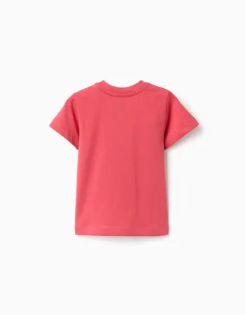 Cotton T-shirt with lion front print for baby boys, red/blue