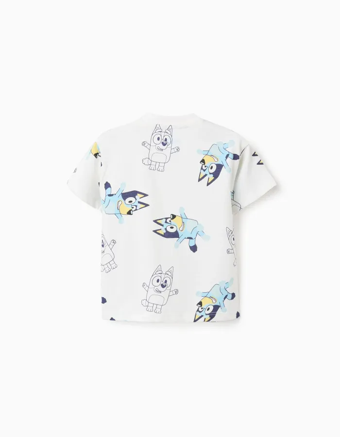 Cotton T-shirt with Bluey motif for babies and children, white
