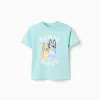 Cotton T-shirt with Bluey and Bingo print for babies and children, blue