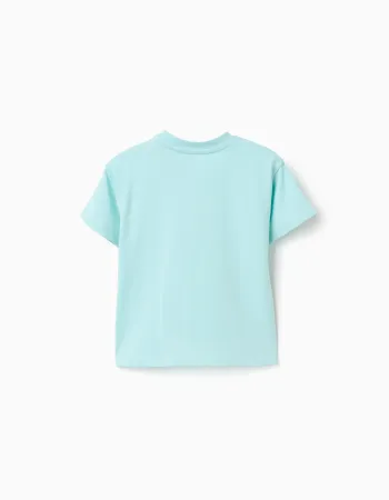 Cotton T-shirt with Bluey and Bingo print for babies and children, blue