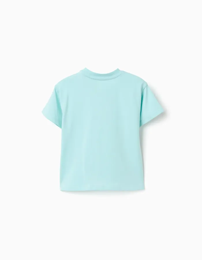 Cotton T-shirt with Bluey and Bingo print for babies and children, blue