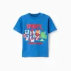Cotton T-shirt with Spidey & Friends print for babies and boys, blue