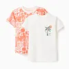 Pack of 2 cotton T-shirts with beach prints for baby boys, white/orange