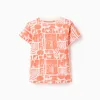 Pack of 2 cotton T-shirts with beach prints for baby boys, white/orange