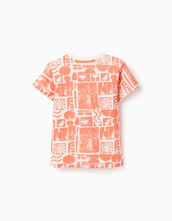Pack of 2 cotton T-shirts with beach prints for baby boys, white/orange