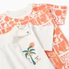 Pack of 2 cotton T-shirts with beach prints for baby boys, white/orange