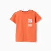 Cotton T-shirt with Banho de Sol print for baby boys, orange