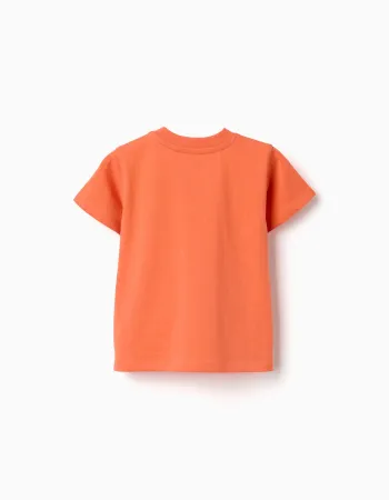 Cotton T-shirt with Banho de Sol print for baby boys, orange