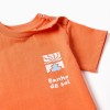 Cotton T-shirt with Banho de Sol print for baby boys, orange