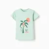 Cotton T-shirt with Água de Coco print for baby boys, light green