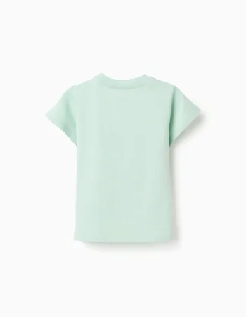Cotton T-shirt with Água de Coco print for baby boys, light green