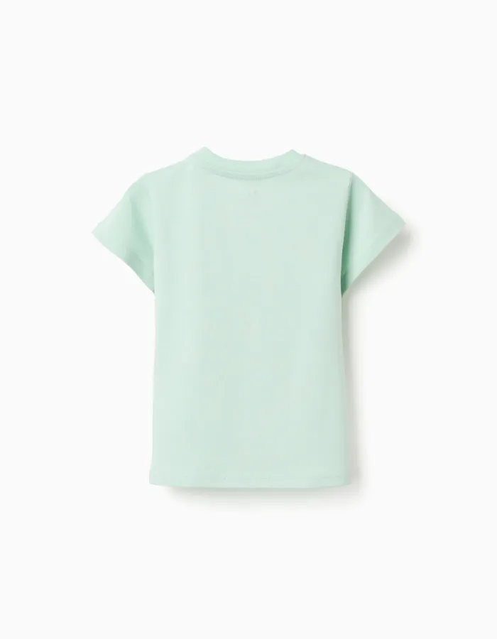 Cotton T-shirt with Água de Coco print for baby boys, light green