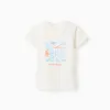 Cotton T-shirt with Mais Mar print for baby boys, white