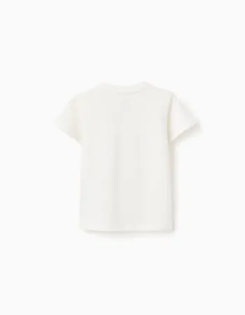 Cotton T-shirt with Mais Mar print for baby boys, white